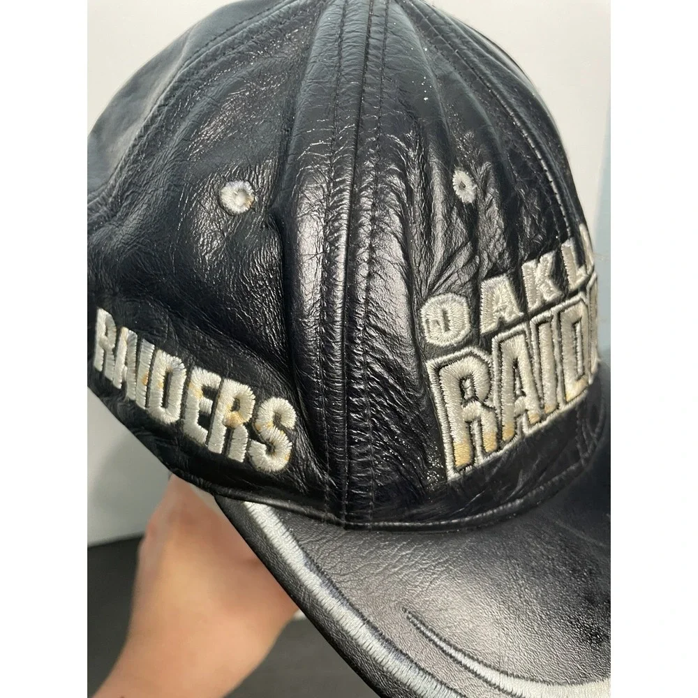 Vintage Reebok Oakland Raiders Leather Hat Adult One Size Fit‎ Black Made In USA